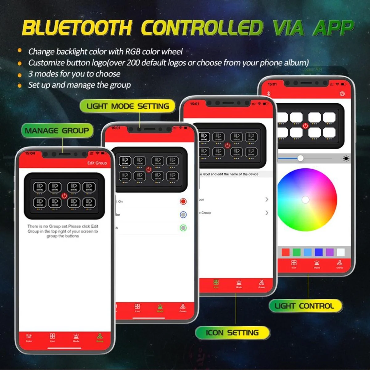 Auxbeam RGB 8 Gang Switch Control Panel with Bluetooth Control - Image 8