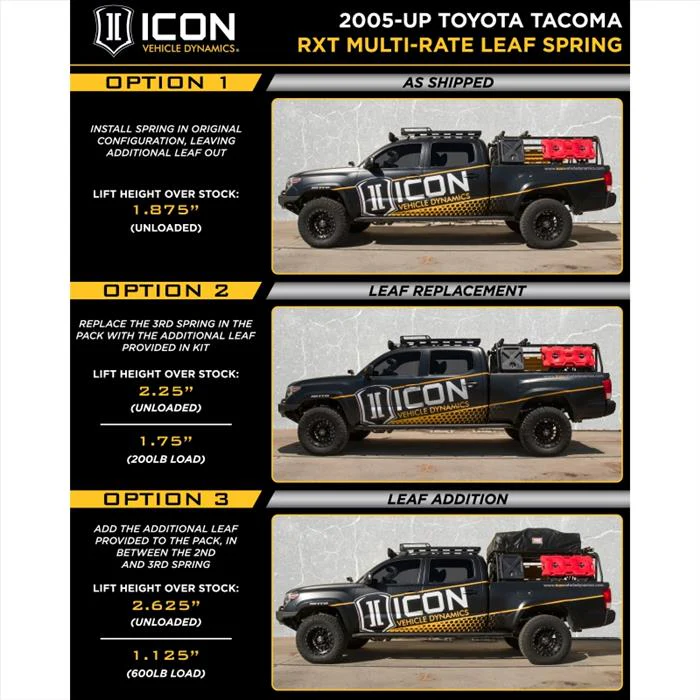 ICON Multi Rate RXT Leaf Pack w/ Add in Leaf for 2005-2023 Tacoma - Image 4