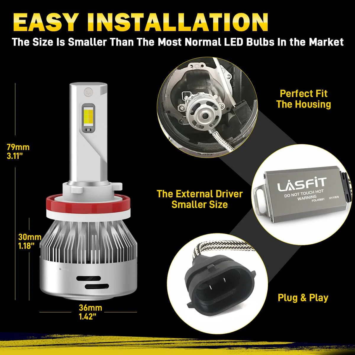 Lasfit LD Plus Switchback H8 H11 H16 LED Fog Light Bulbs Flip Chip 60W 2 Modes | 2 Bulbs - Image 11